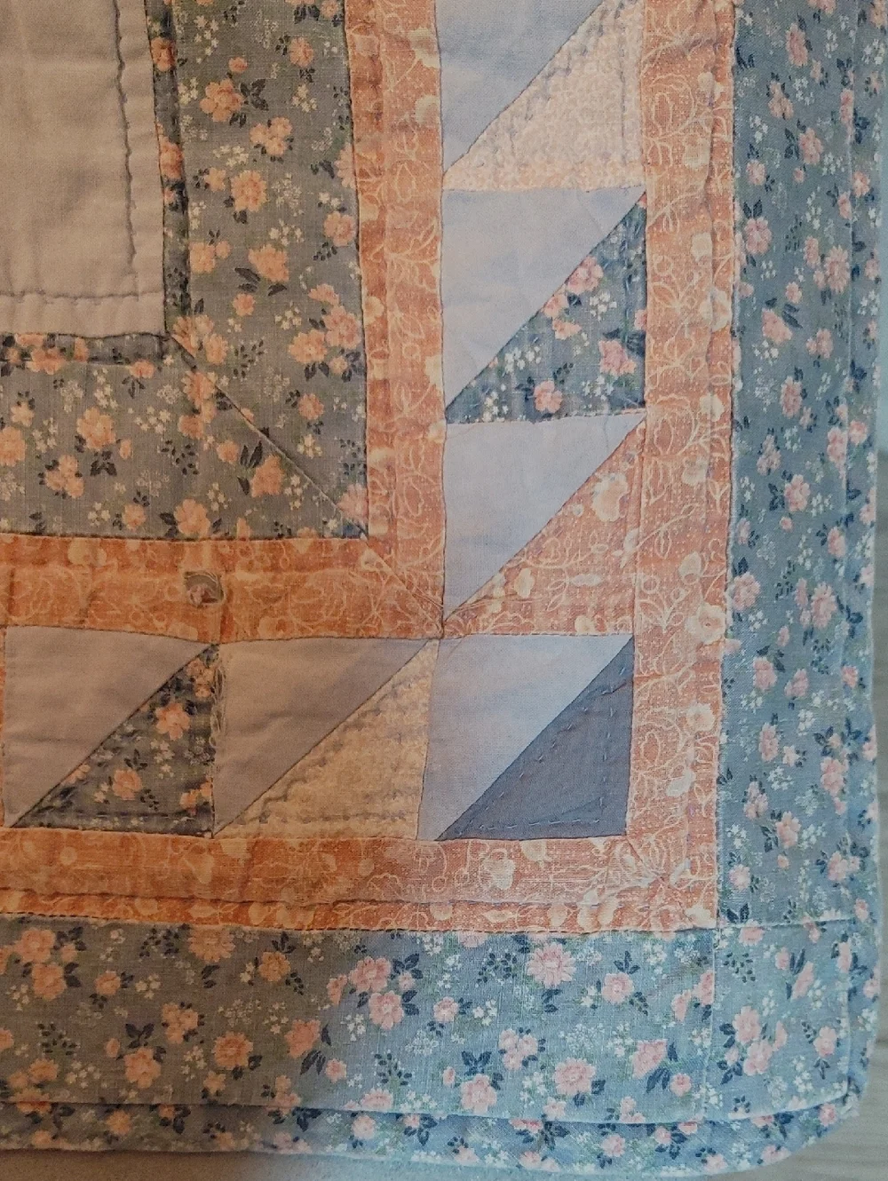 Antique Square Lonestar Small Hand Quilted Quilt in Blue and Pink